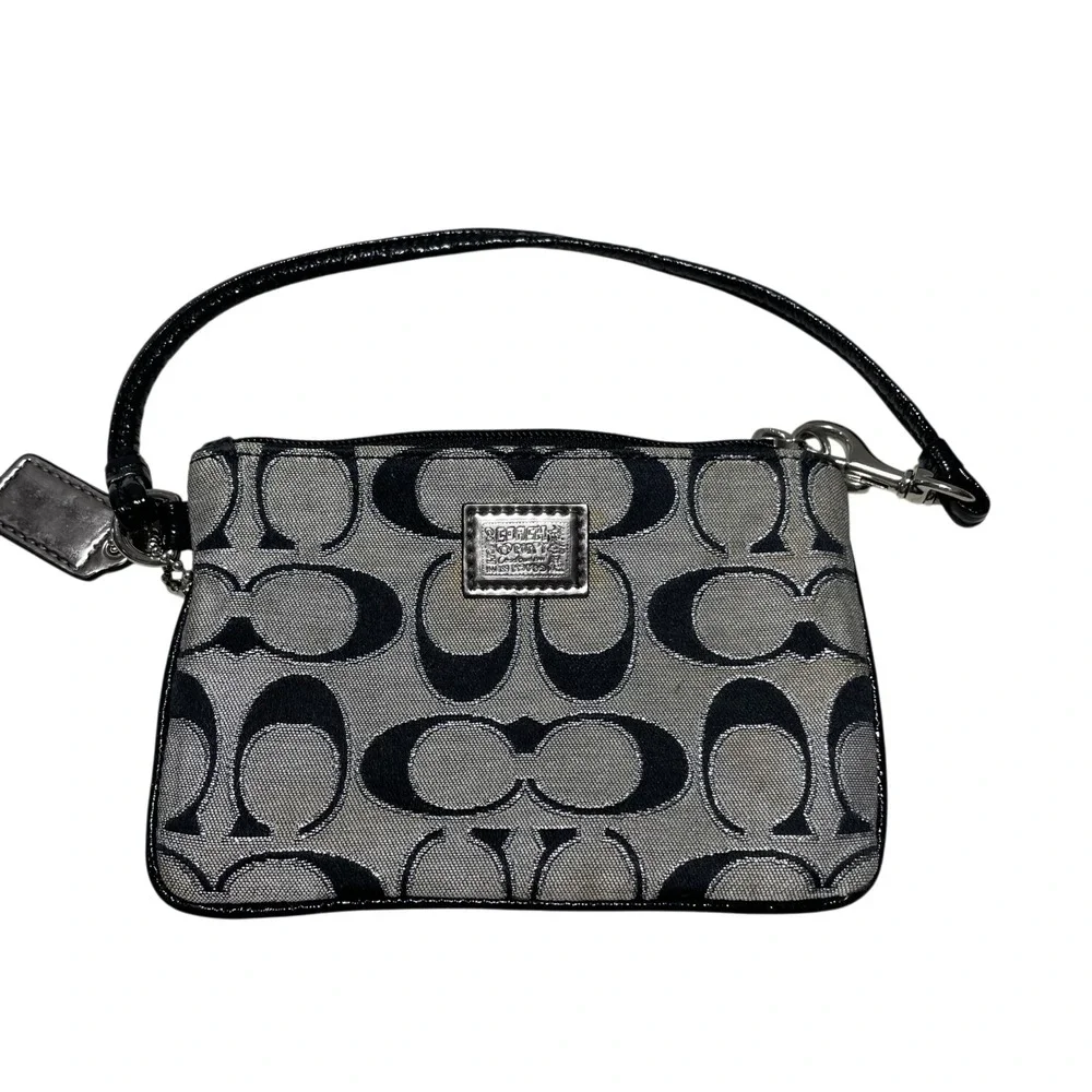 Coach Black Gray Poppy Signature‎ Wristlet (some spots see images)